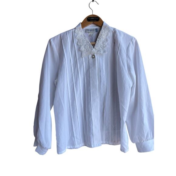 Diversity Women's Vintage Pleated Lace Detail Button White Size 10P - Picture 1 of 7